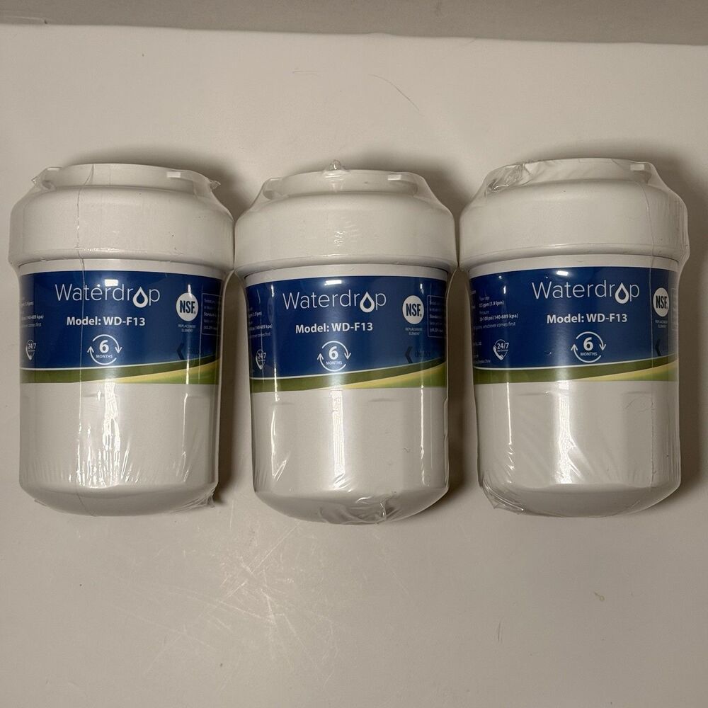 3 PACK Sealed Waterdrop WD-F13 Refrigerator Water Filter Replacements For GE